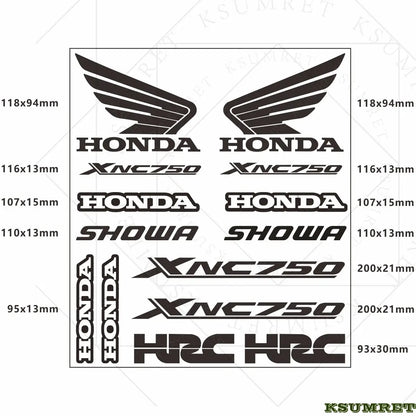 Honda NC750X Sticker Seti | HRC, Showa ve Kanat Logolu Full Grenaj Kiti Sticker Master