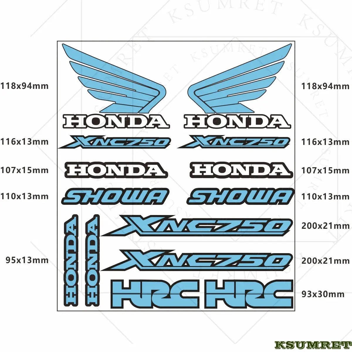 Honda NC750X Sticker Seti | HRC, Showa ve Kanat Logolu Full Grenaj Kiti Sticker Master