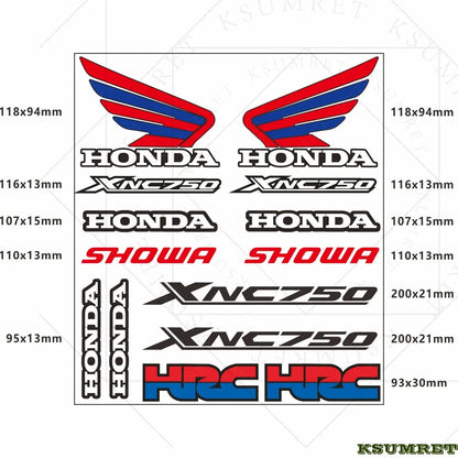 Honda NC750X Sticker Seti | HRC, Showa ve Kanat Logolu Full Grenaj Kiti Sticker Master