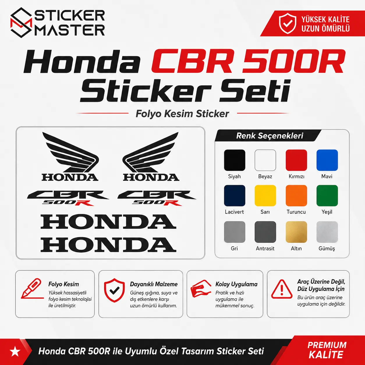 Honda CBR 500R Uyumlu Komple Sticker Seti renk