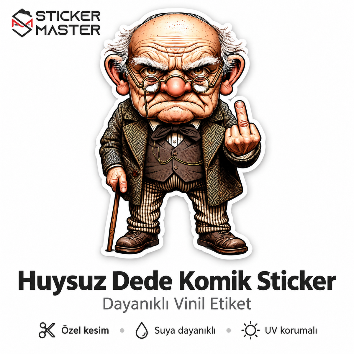 Huysuz Dede Komik Sticker | Eglenceli Vinil Etiket

