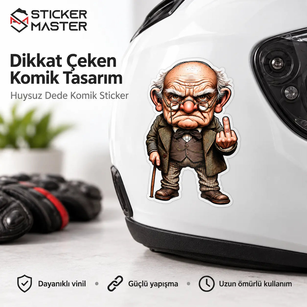 Huysuz Dede Komik Sticker | Eglenceli Vinil Etiket araç