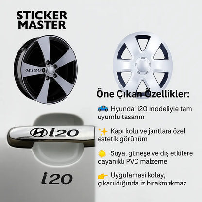 Sticker Master Hyundai i20 Kapı Kolu ve Jant Sticker Seti – 10 Adet Sticker Master