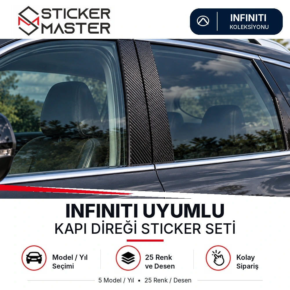 Infiniti uyumlu kapı direği sticker seti B sütunu ana ürün görseli, temsili araç