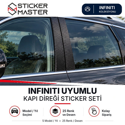 Infiniti uyumlu kapı direği sticker seti B sütunu ana ürün görseli, temsili araç