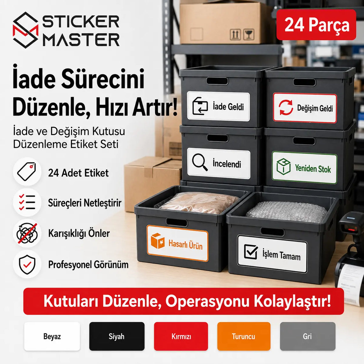 Iade ve Degisim Kutusu Duzenleme Etiket Seti 24 Parca
