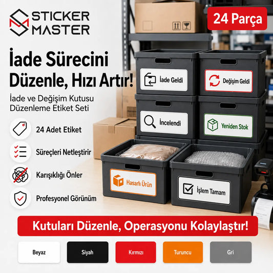 Iade ve Degisim Kutusu Duzenleme Etiket Seti 24 Parca
