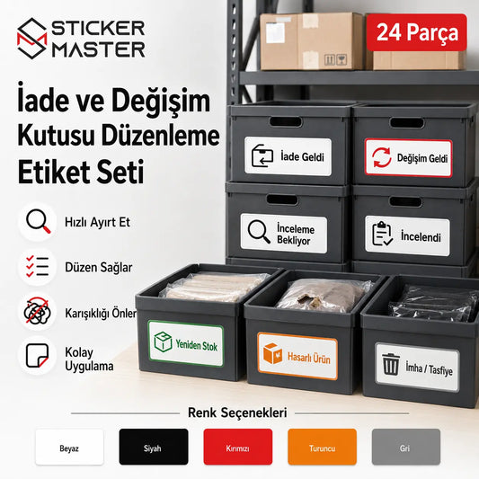 Iade ve Degisim Kutusu Duzenleme Etiket Seti 24 Parca renk