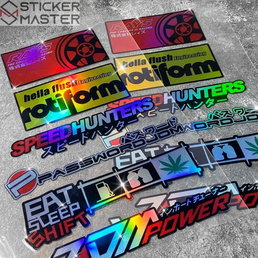 JDM Sticker Seti | Holografik Yarış Markaları ve Slogan Decal (6 Parça) Sticker Master