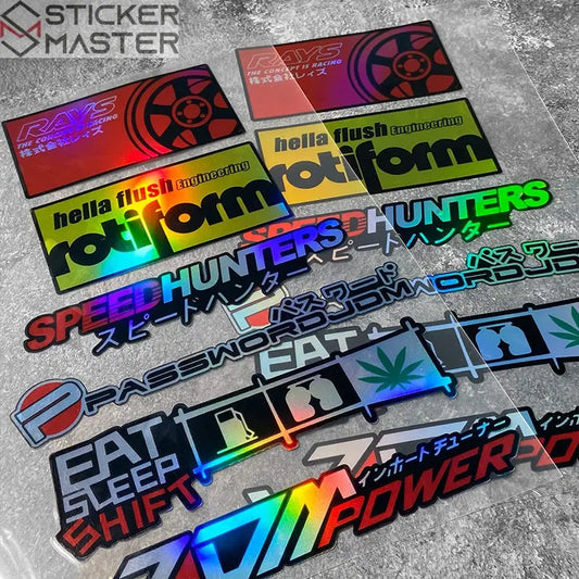 JDM Sticker Seti | Holografik Yarış Markaları ve Slogan Decal (6 Parça) Sticker Master