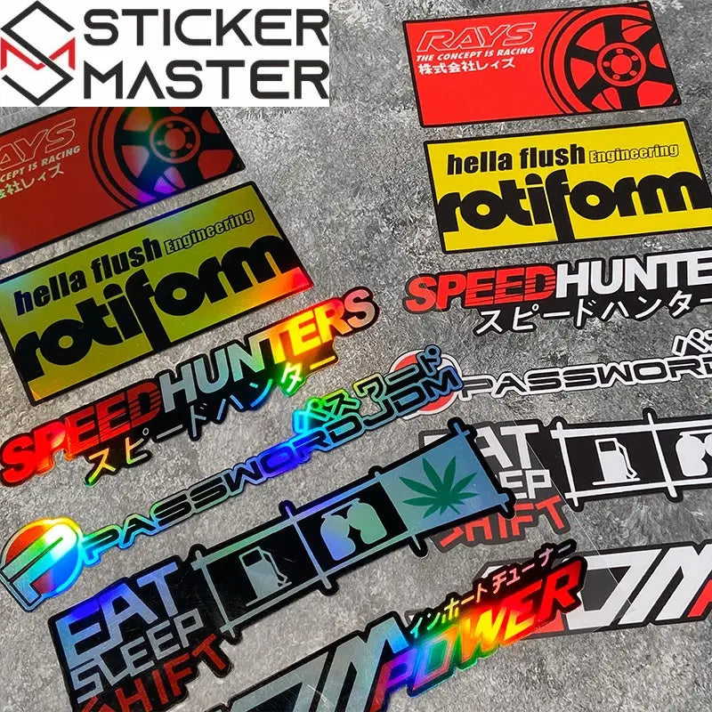 JDM Sticker Seti | Holografik Yarış Markaları ve Slogan Decal (6 Parça) Sticker Master