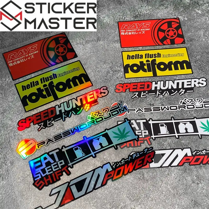 JDM Sticker Seti | Holografik Yarış Markaları ve Slogan Decal (6 Parça) Sticker Master