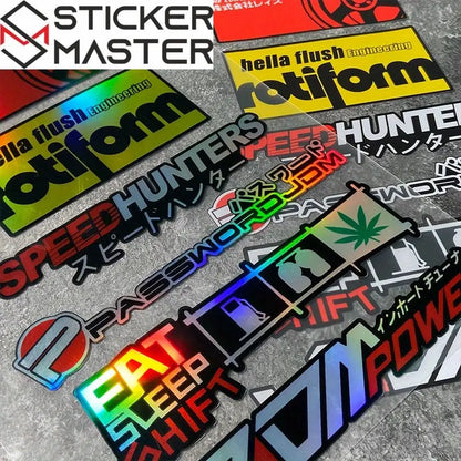 JDM Sticker Seti | Holografik Yarış Markaları ve Slogan Decal (6 Parça) Sticker Master