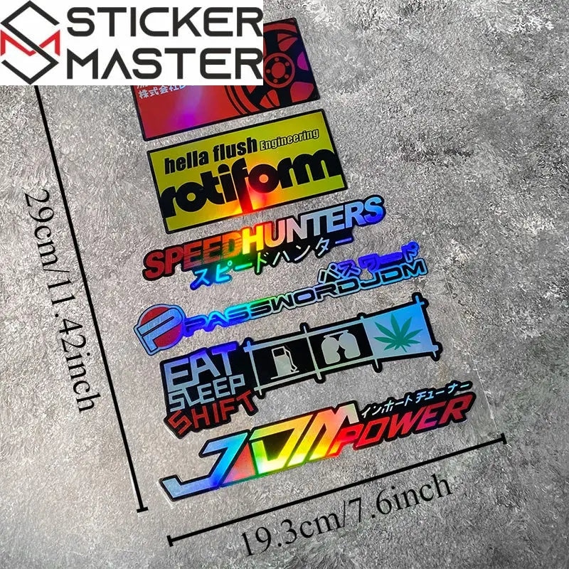 JDM Sticker Seti | Holografik Yarış Markaları ve Slogan Decal (6 Parça) Sticker Master