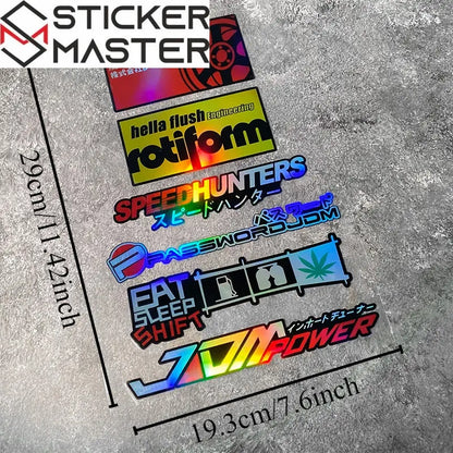 JDM Sticker Seti | Holografik Yarış Markaları ve Slogan Decal (6 Parça) Sticker Master