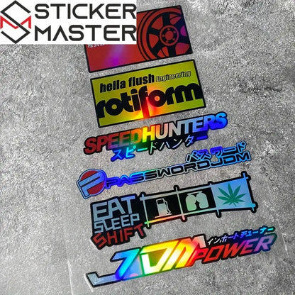 JDM Sticker Seti | Holografik Yarış Markaları ve Slogan Decal (6 Parça) Sticker Master