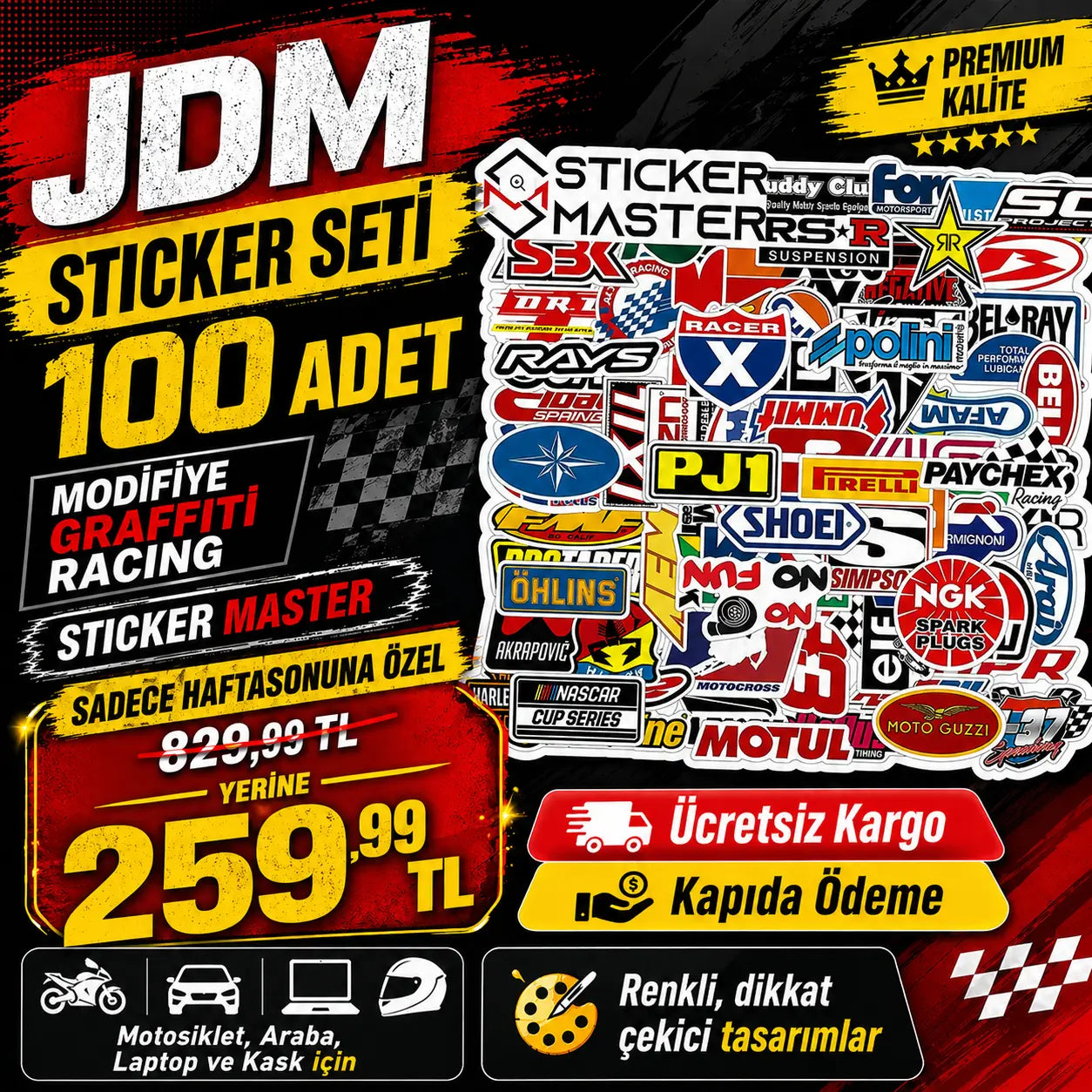 JDM Sticker Seti 100 Adet Modifiye Graffiti Racing | Sticker Master