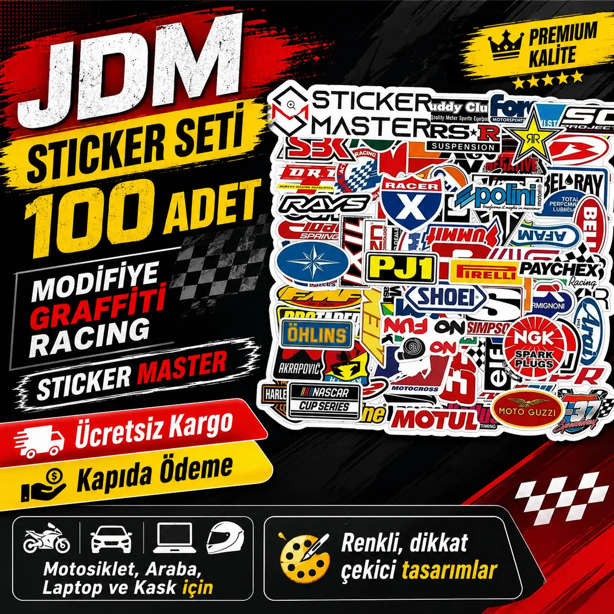 JDM Sticker Seti 100 Adet Modifiye Graffiti Racing | Sticker Master