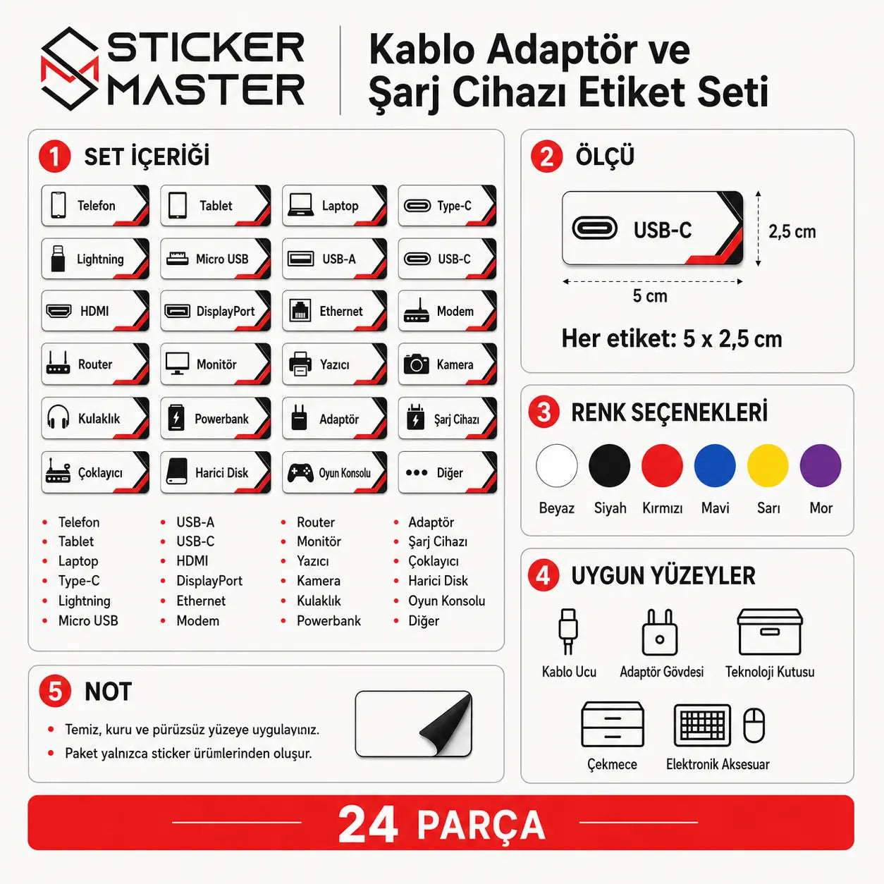 Kablo Adaptor ve Sarj Cihazi Etiket Seti
