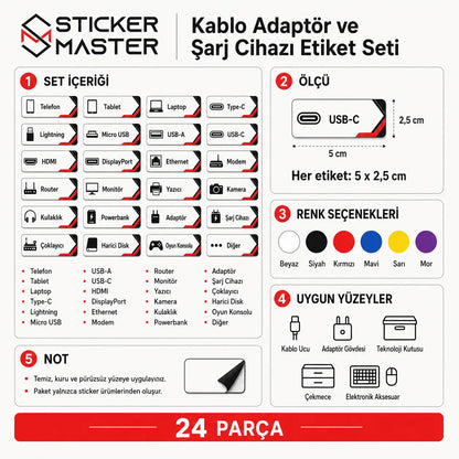 Kablo Adaptor ve Sarj Cihazi Etiket Seti
