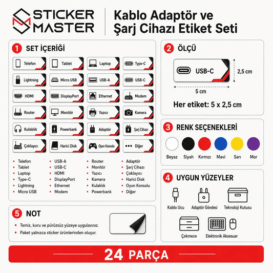 Kablo Adaptor ve Sarj Cihazi Etiket Seti
