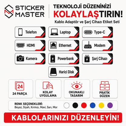Kablo Adaptor ve Sarj Cihazi Etiket Seti detay