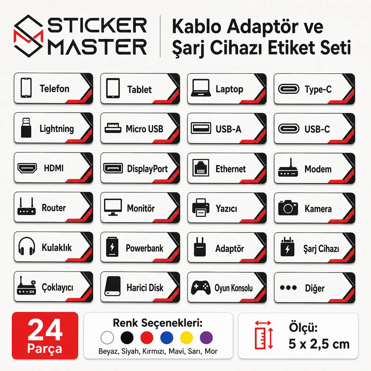Kablo Adaptor ve Sarj Cihazi Etiket Seti detaylar