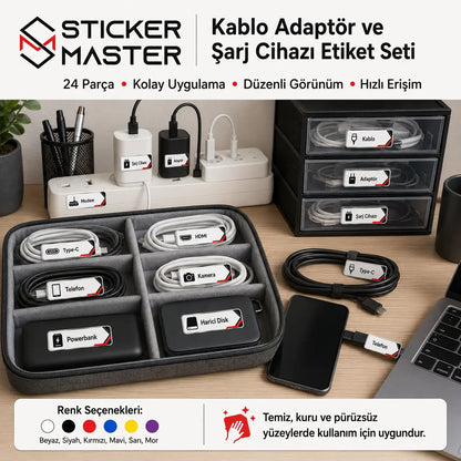 Kablo Adaptor ve Sarj Cihazi Etiket Seti mockup