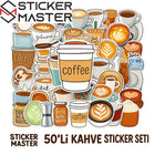 Kahve Sticker Seti (50 Adet) | Kawaii Kafe Temalı Çıkartmalar | Sticker Master