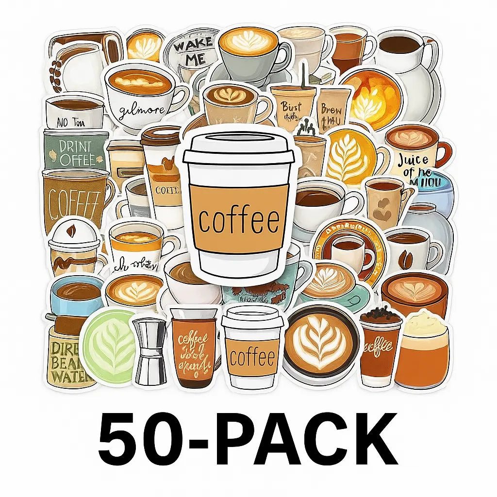 Sticker Master 50’li Kahve Temalı Sticker Seti – Su Geçirmez Kawaii Vinyl Çıkartmalar (Laptop, Defter, Kaykay, Bisiklet, Bavul) | 14+ - Sticker Master