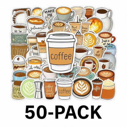 Sticker Master 50’li Kahve Temalı Sticker Seti – Su Geçirmez Kawaii Vinyl Çıkartmalar (Laptop, Defter, Kaykay, Bisiklet, Bavul) | 14+ - Sticker Master