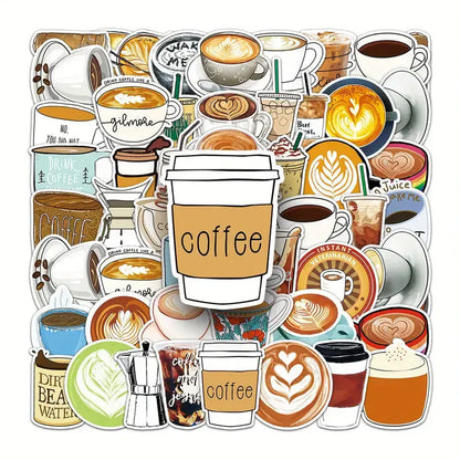 Sticker Master 50’li Kahve Temalı Sticker Seti – Su Geçirmez Kawaii Vinyl Çıkartmalar (Laptop, Defter, Kaykay, Bisiklet, Bavul) | 14+ - Sticker Master