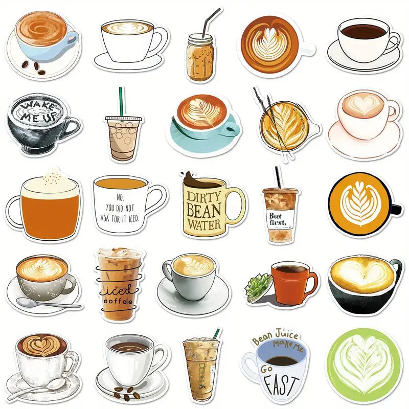 Sticker Master 50’li Kahve Temalı Sticker Seti – Su Geçirmez Kawaii Vinyl Çıkartmalar (Laptop, Defter, Kaykay, Bisiklet, Bavul) | 14+ - Sticker Master