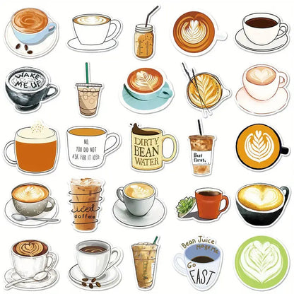 Sticker Master 50’li Kahve Temalı Sticker Seti – Su Geçirmez Kawaii Vinyl Çıkartmalar (Laptop, Defter, Kaykay, Bisiklet, Bavul) | 14+ - Sticker Master