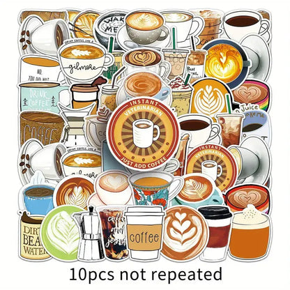 Sticker Master 50’li Kahve Temalı Sticker Seti – Su Geçirmez Kawaii Vinyl Çıkartmalar (Laptop, Defter, Kaykay, Bisiklet, Bavul) | 14+ - Sticker Master