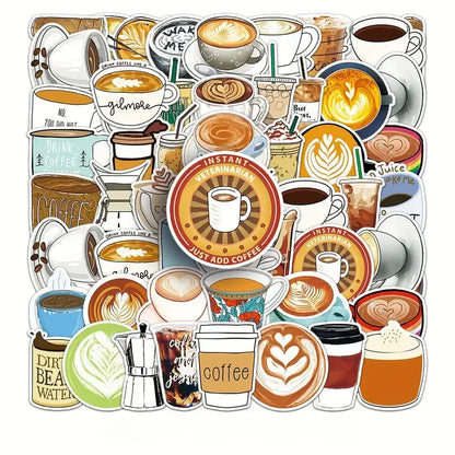 Sticker Master 50’li Kahve Temalı Sticker Seti – Su Geçirmez Kawaii Vinyl Çıkartmalar (Laptop, Defter, Kaykay, Bisiklet, Bavul) | 14+ - Sticker Master