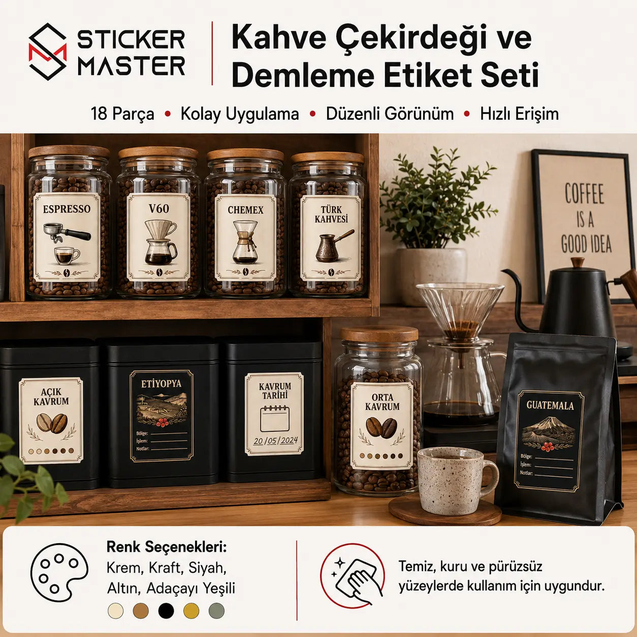Kahve Cekirdegi ve Demleme Etiket Seti detay