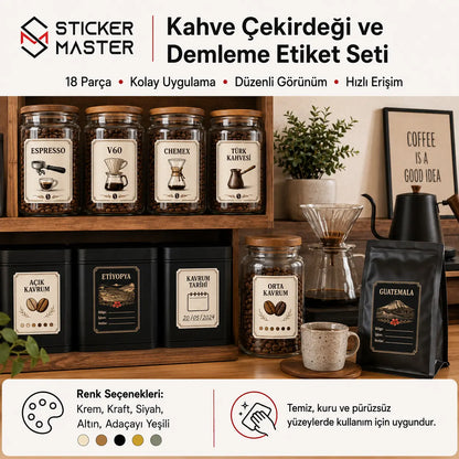 Kahve Cekirdegi ve Demleme Etiket Seti detay