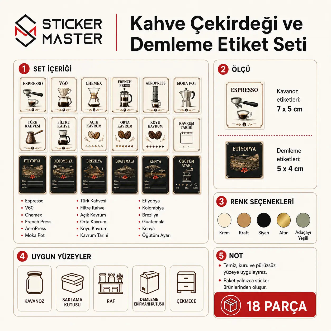 Kahve Cekirdegi ve Demleme Etiket Seti detaylar