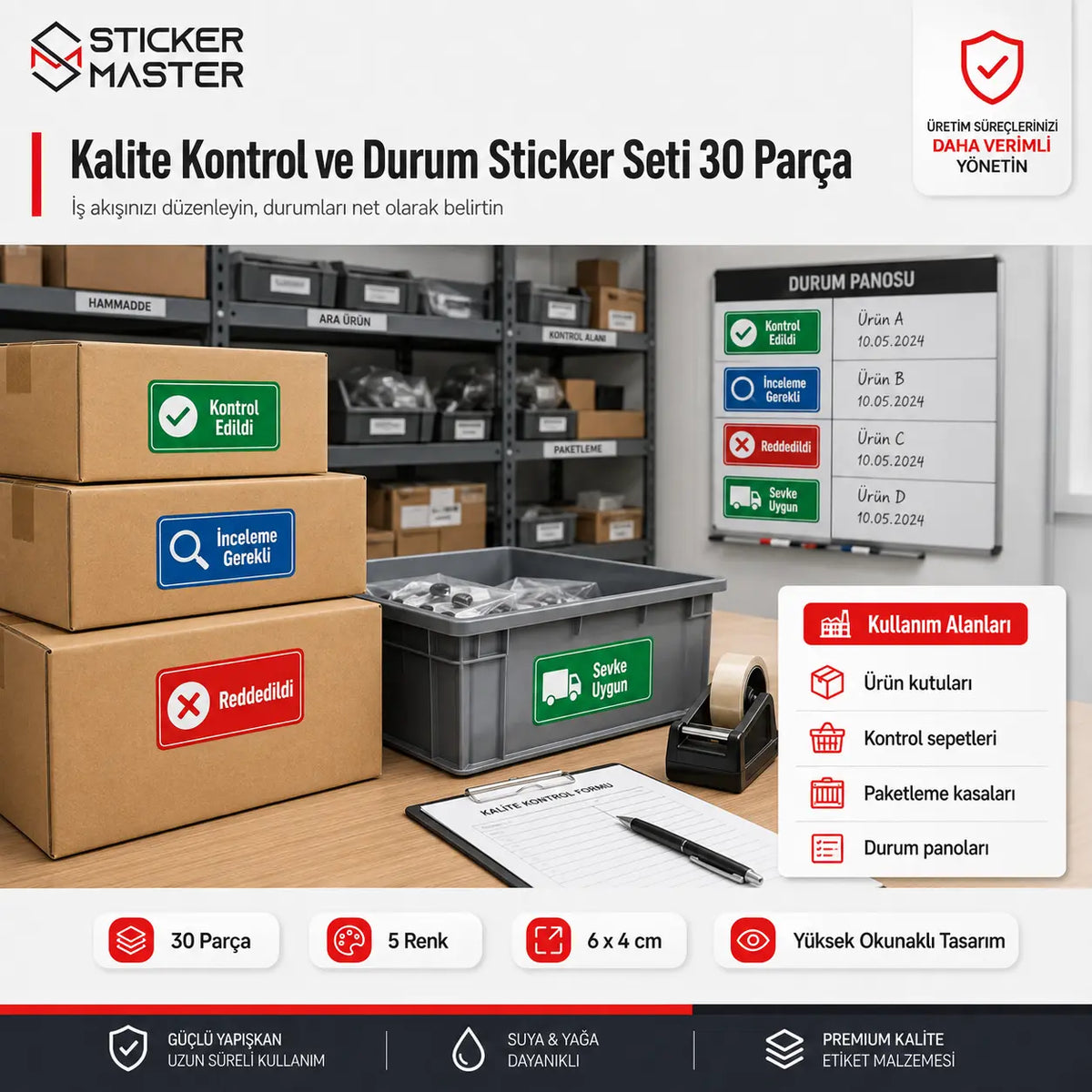 Kalite Kontrol ve Durum Sticker Seti 30 Parca