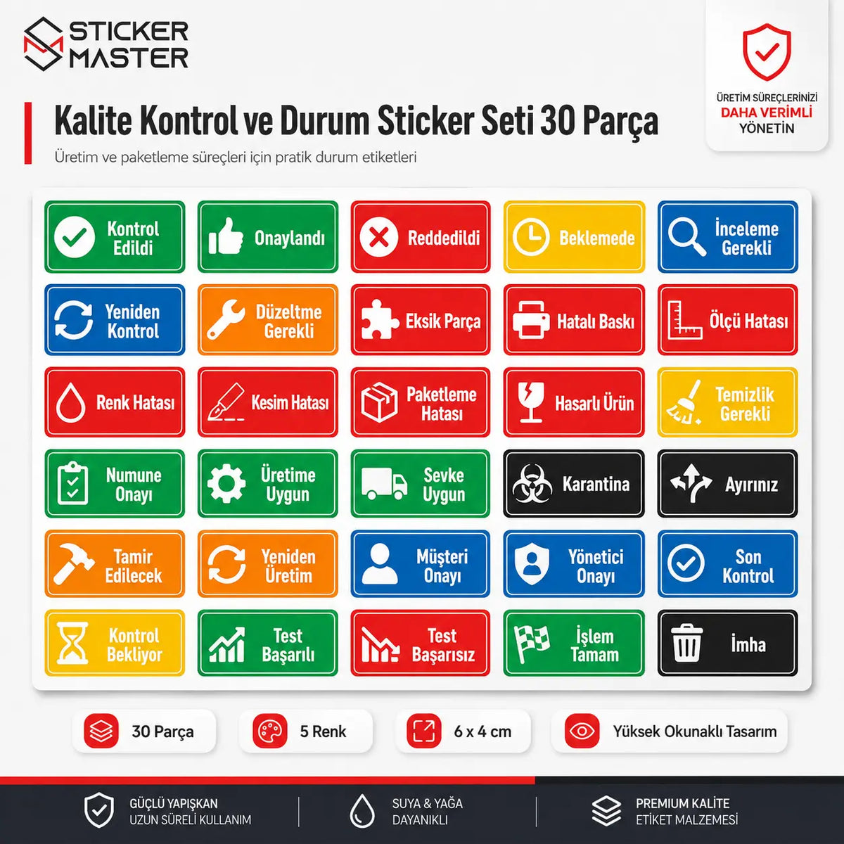 Kalite Kontrol ve Durum Sticker Seti 30 Parca Detay