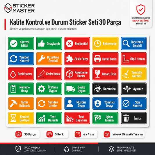 Kalite Kontrol ve Durum Sticker Seti 30 Parca Detay