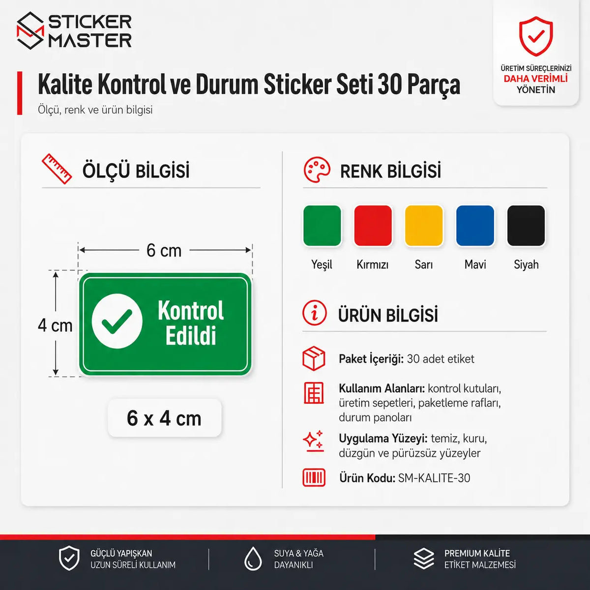 Kalite Kontrol ve Durum Sticker Seti 30 Parca Detay icerik