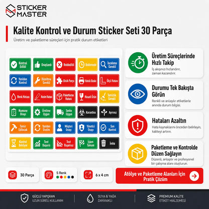 Kalite Kontrol ve Durum Sticker Seti 30 Parca Detay icerikler