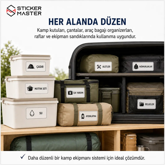 Kamp ve Doga Ekipmani Duzenleme Etiket Seti 30 Parca