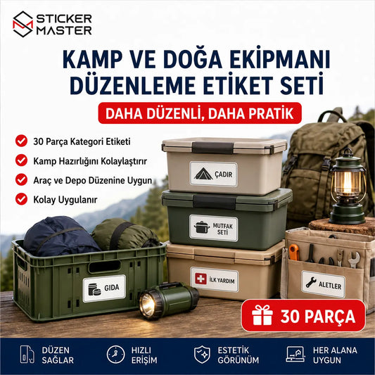 Kamp ve Doga Ekipmani Duzenleme Etiket Seti 30 Parca ads