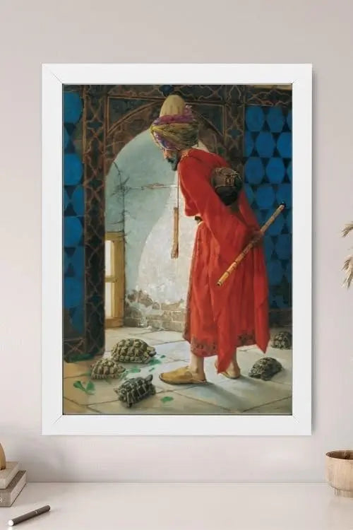 Sticker Master Kaplumbağa Terbiyecisi Çerçeveli Poster Tablo | Osman Hamdi Bey'in Başyapıtıyla Sanat