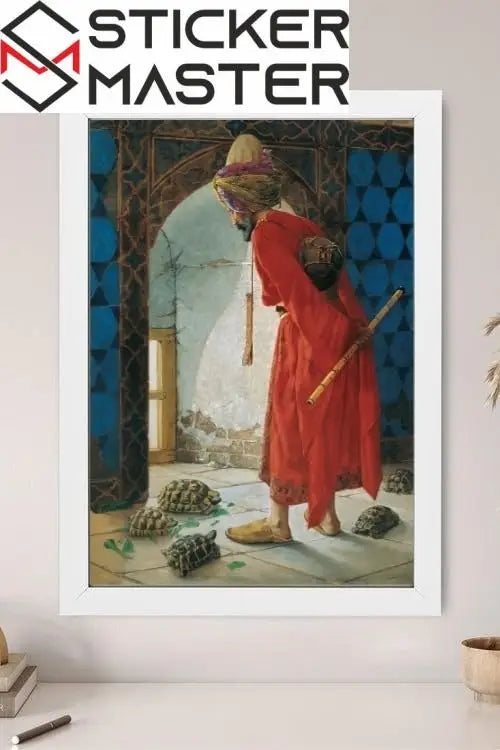 Sticker Master Kaplumbağa Terbiyecisi Çerçeveli Poster Tablo | Osman Hamdi Bey'in Başyapıtıyla Sanat