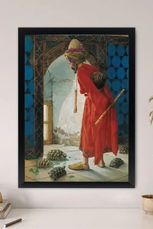Sticker Master Kaplumbağa Terbiyecisi Çerçeveli Poster Tablo | Osman Hamdi Bey'in Başyapıtıyla Sanat