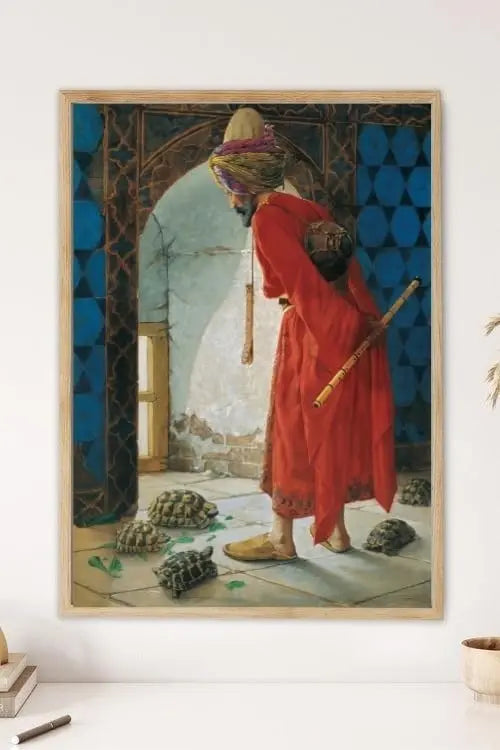 Sticker Master Kaplumbağa Terbiyecisi Çerçeveli Poster Tablo | Osman Hamdi Bey'in Başyapıtıyla Sanat